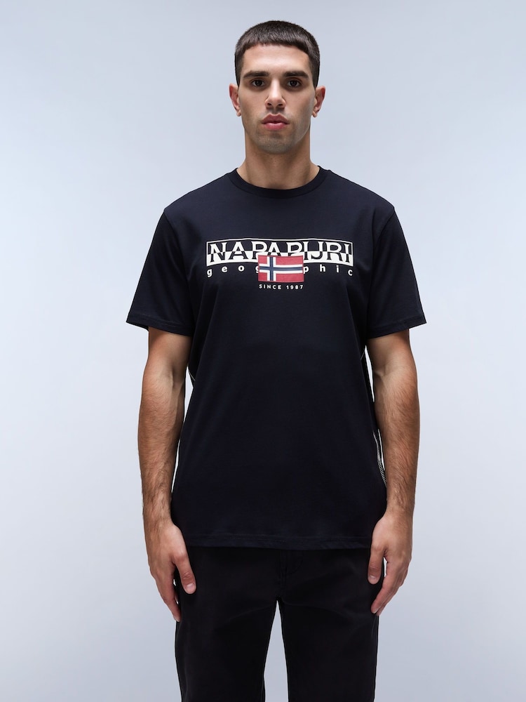 Napapijri Aylmer Black Short Sleeve 100% Cotton T-Shirt - Image 1 of 5