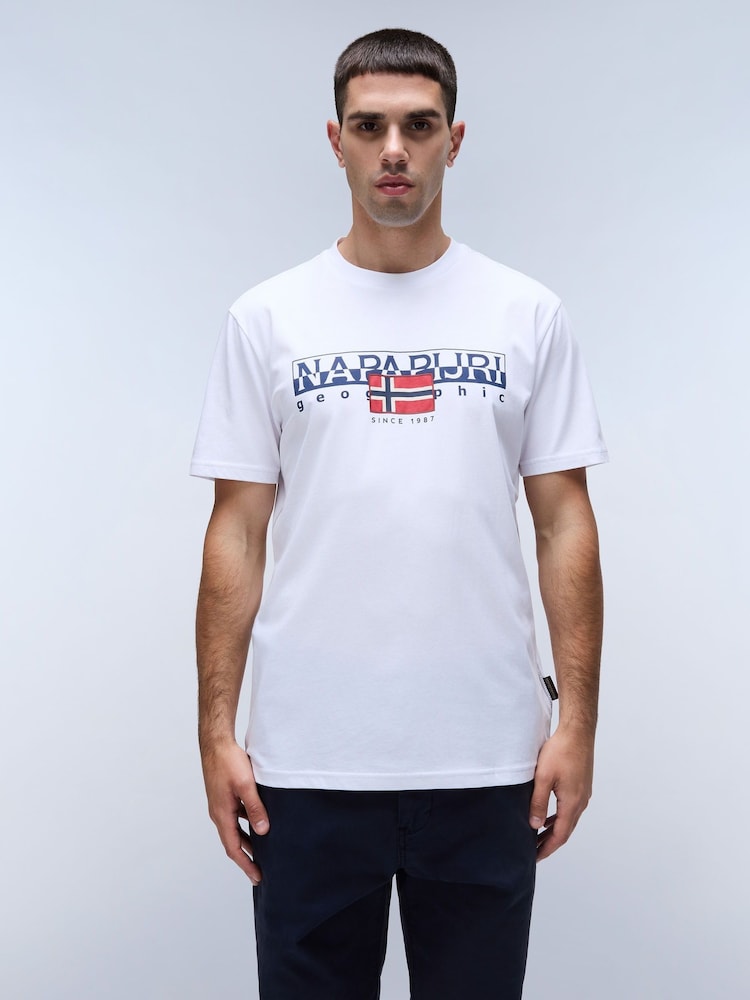 Camiseta branca de manga curta Napapijri Aylmer  100% algodão - Imagem 1 de 5