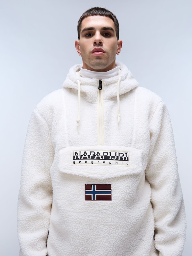 Napapijri Cream Burgee Fleece Hoodie - Image 3 of 6