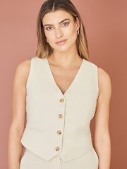 Yumi Natural Cotton And Ramie Waist Coat Vest - Image 1 of 5