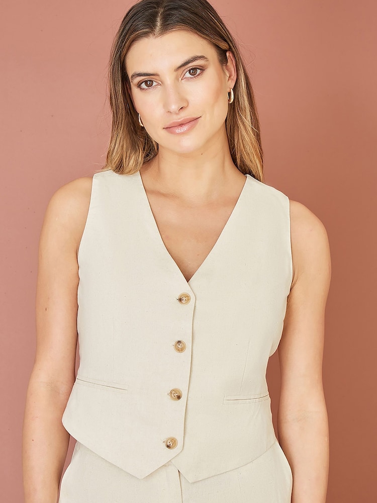 Yumi Natural Cotton And Ramie Waist Coat Vest - Image 1 of 5