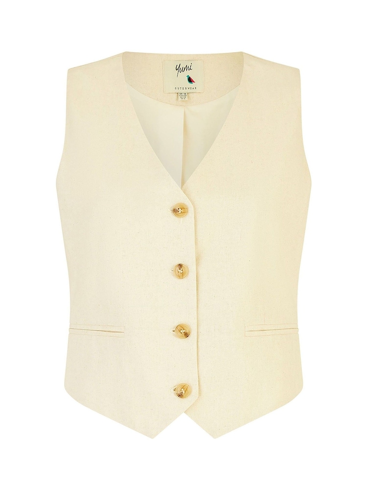 Yumi Natural Cotton And Ramie Waist Coat Vest - Image 5 of 5