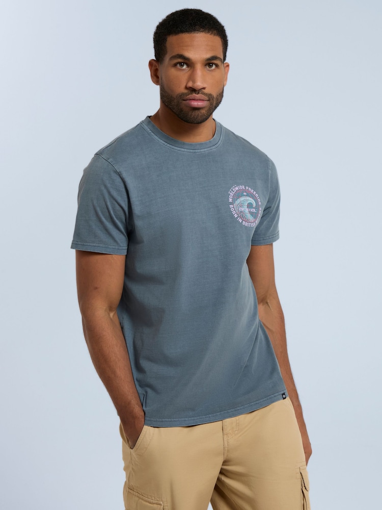 Animal Blue-Grey Mens Chase Relaxed 100% Cotton T-Shirt - Image 1 of 9