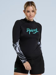 Animal Charcoal Black Womens Lillie Printed Panel Quick Drying Rash Vest - Image 1 of 6