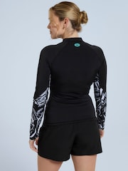 Animal Charcoal Black Womens Lillie Printed Panel Quick Drying Rash Vest - Image 2 of 6