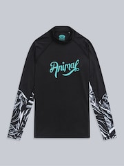 Animal Charcoal Black Womens Lillie Printed Panel Quick Drying Rash Vest - Image 3 of 6