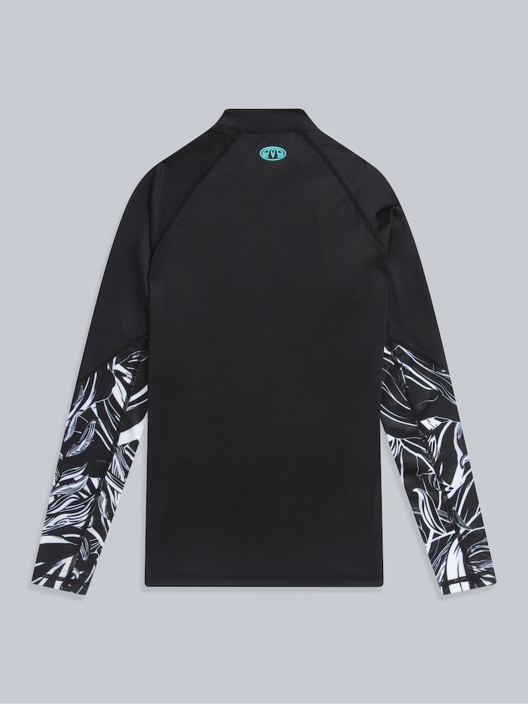 Animal Charcoal Black Womens Lillie Printed Panel Quick Drying Rash Vest - Image 4 of 6
