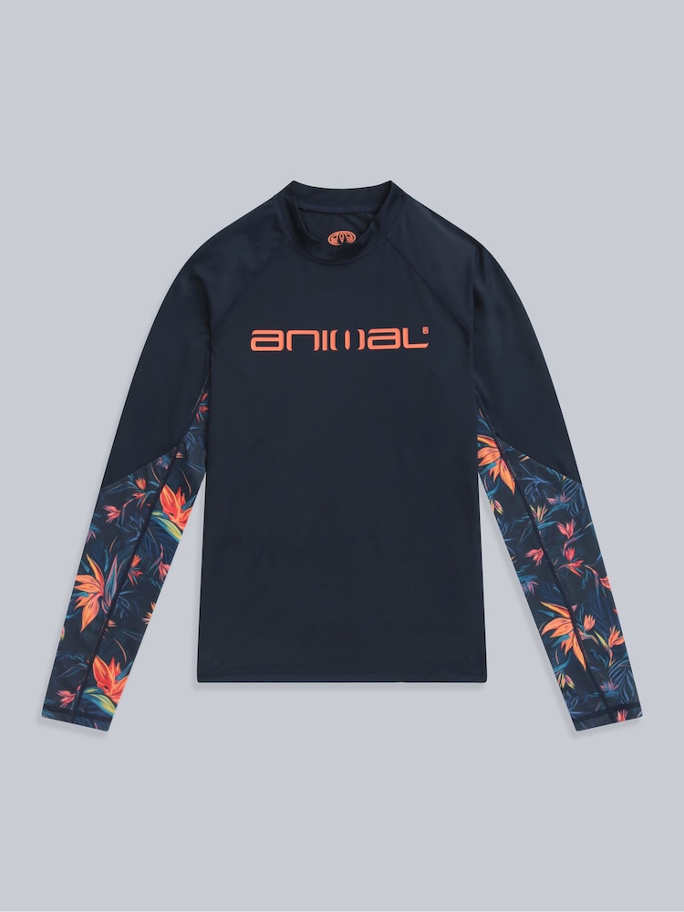 Animal Orange Womens Lillie Printed Panel Quick Drying Rash Vest - Image 1 of 4