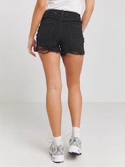 Simply Be Black 100% Cotton Frayed Hem Denim Shorts - Image 2 of 5