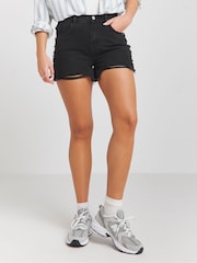 Simply Be Black 100% Cotton Frayed Hem Denim Shorts - Image 3 of 5