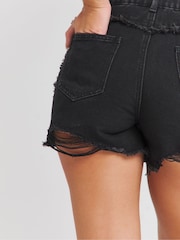 Simply Be Black 100% Cotton Frayed Hem Denim Shorts - Image 4 of 5