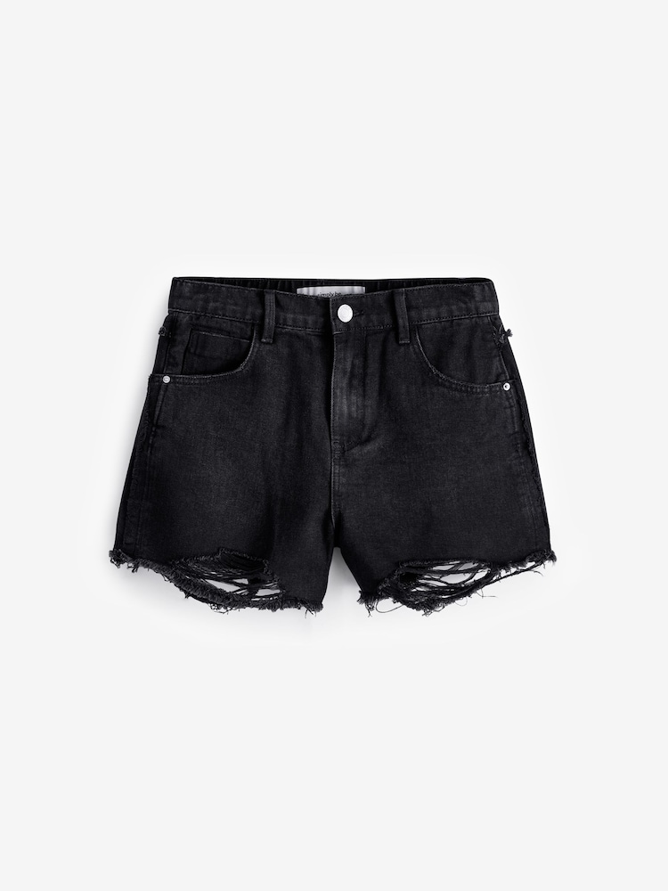 Simply Be Black 100% Cotton Frayed Hem Denim Shorts - Image 5 of 5
