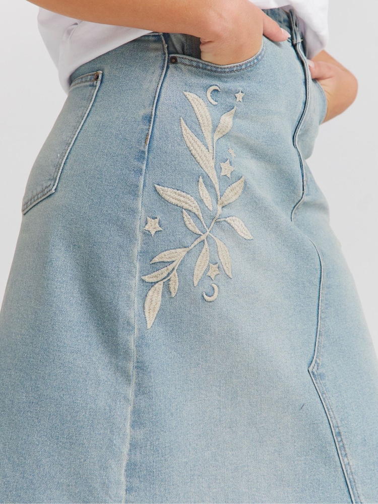 Simply Be Bestickter Denim-Maxirock im Western-Stil - Bild 4 von 4