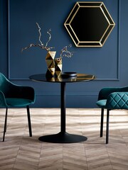 Julian Bowen Black and Teal Nero 80cm Table and 2 Lima Dining Chairs - Image 1 of 2