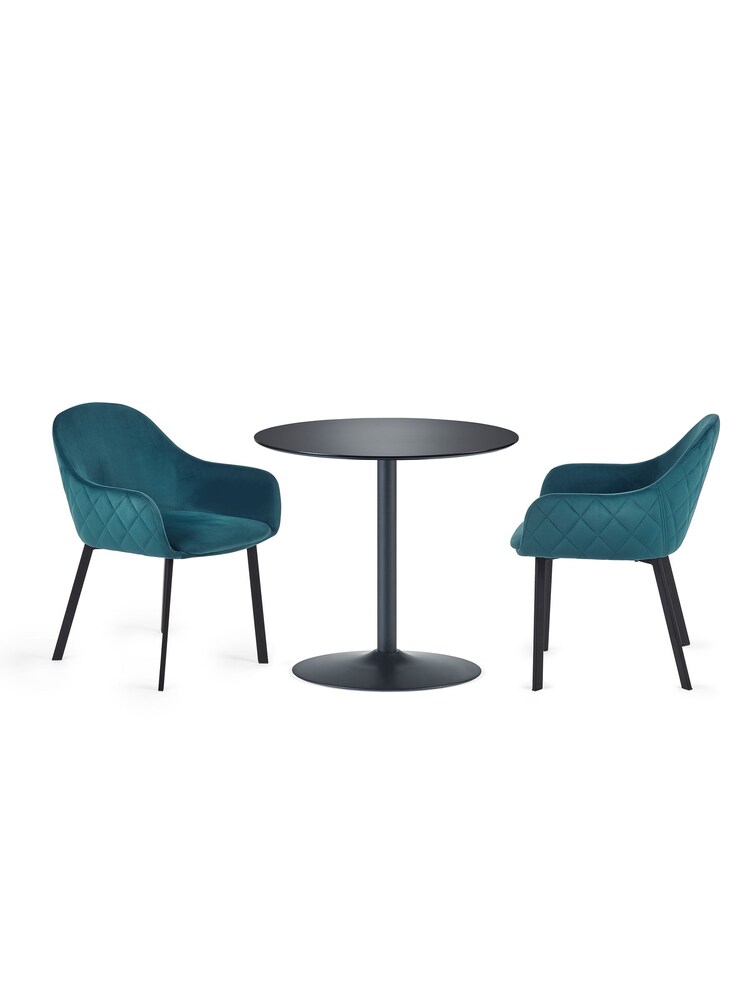 Julian Bowen Black and Teal Nero 80cm Table and 2 Lima Dining Chairs - Image 2 of 2