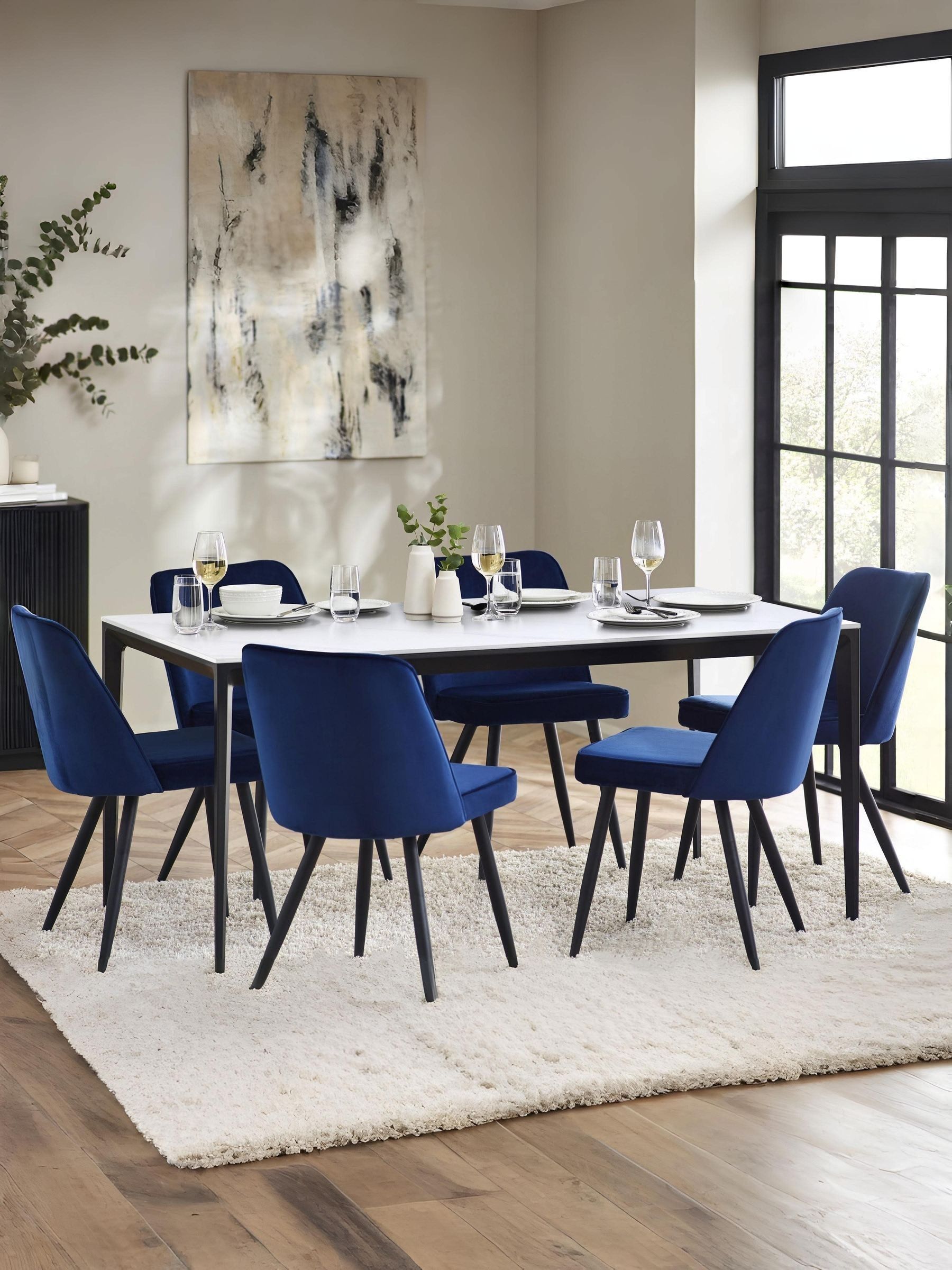 Julian Bowen Miami 6 Seater Rectangular Dining Table - White Marble Stone Top - Metal Frame - Image 5