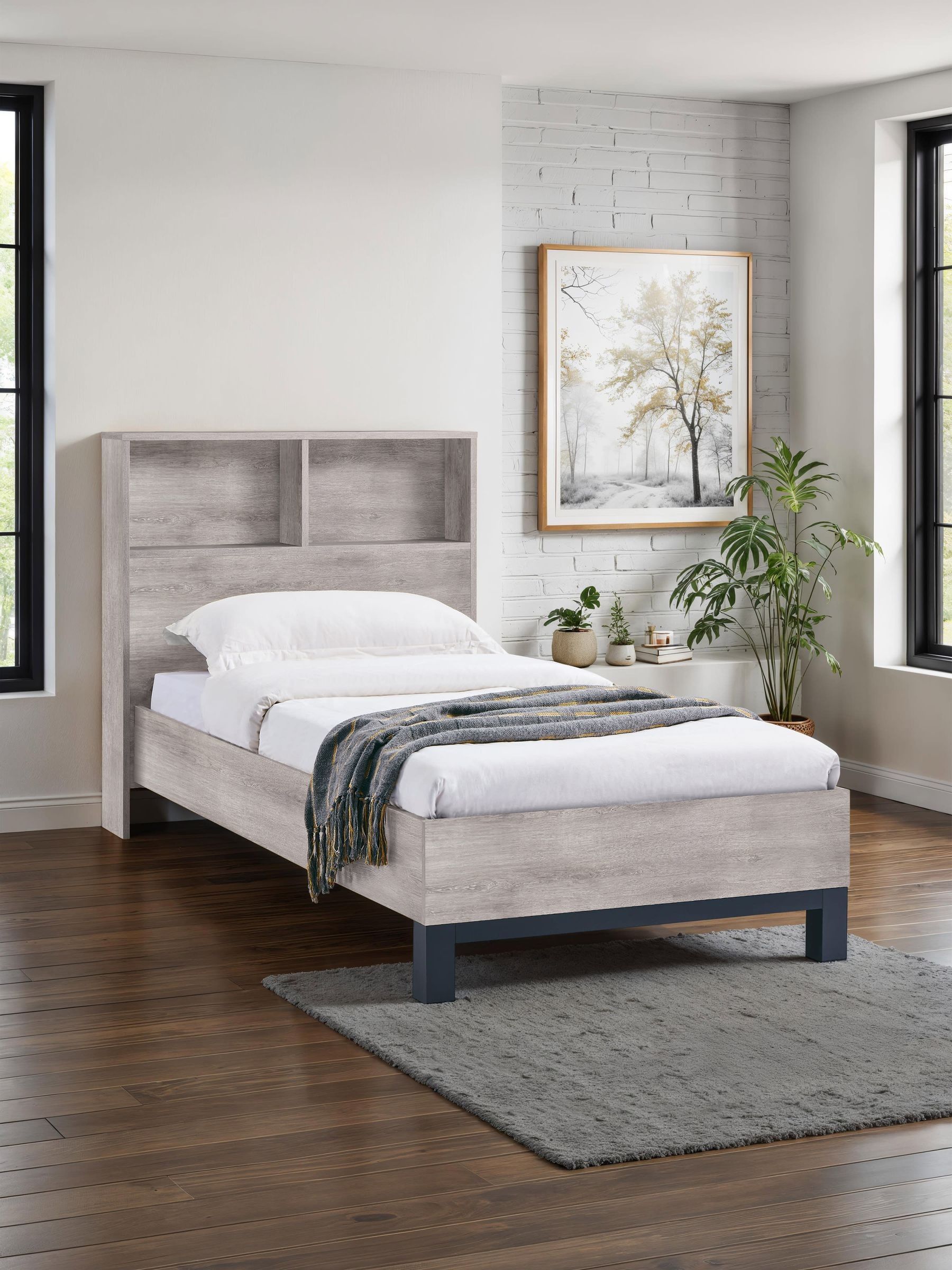 Julian Bowen Bali King Size Grey Oak Bookcase Headboard Bed - Image 6