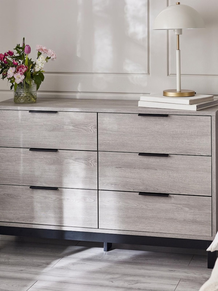 Julian Bowen Grey Oak Bali 6 Drawer Wide Chest - Image 1 of 6