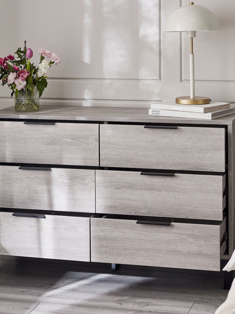 Julian Bowen Grey Oak Bali 6 Drawer Wide Chest - Image 2 of 6