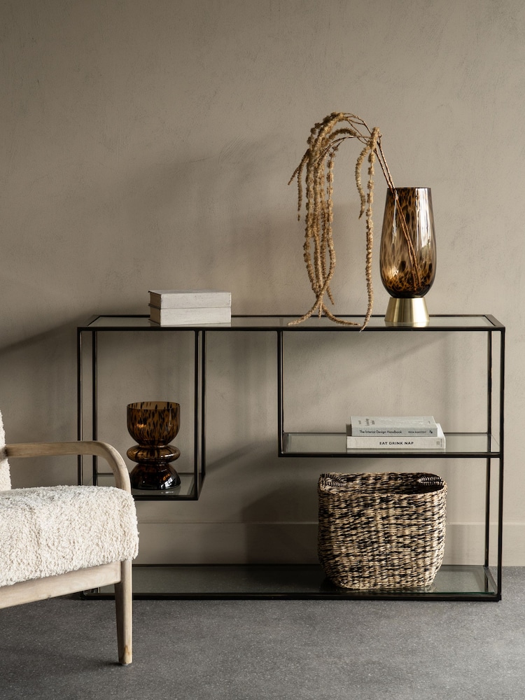 Libra Gilded Dark Bronze Deveraux Metal and Glass Console Table - Image 1 of 6