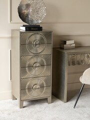 Libra Silver Coco Embossed Metal 6 Drawer Tall Boy - Image 1 of 5