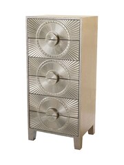 Libra Silver Coco Embossed Metal 6 Drawer Tall Boy - Image 2 of 5