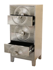 Libra Silver Coco Embossed Metal 6 Drawer Tall Boy - Image 3 of 5
