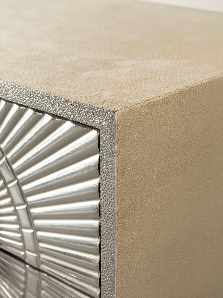 Libra Silver Coco Embossed Metal 6 Drawer Tall Boy - Image 5 of 5