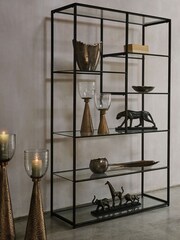 Libra Gilded Dark Bronze Deveraux Metal and Glass Tall Shelving Unit - Image 1 of 6