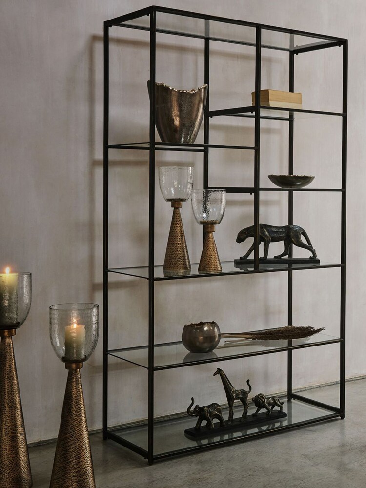 Libra Gilded Dark Bronze Deveraux Metal and Glass Tall Shelving Unit - Image 1 of 6