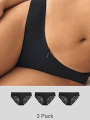 Black Brazilian No VPL Lace Back Briefs 3 Pack - Image 1 of 1