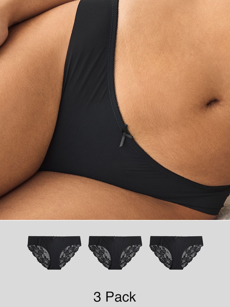 Black Brazilian No VPL Lace Back Briefs 3 Pack - Image 1 of 1
