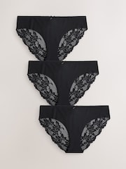 Schwarz - Nahtlose Slips mit Spitzenrückseite im 3er-Pack - Bild 5 von 8