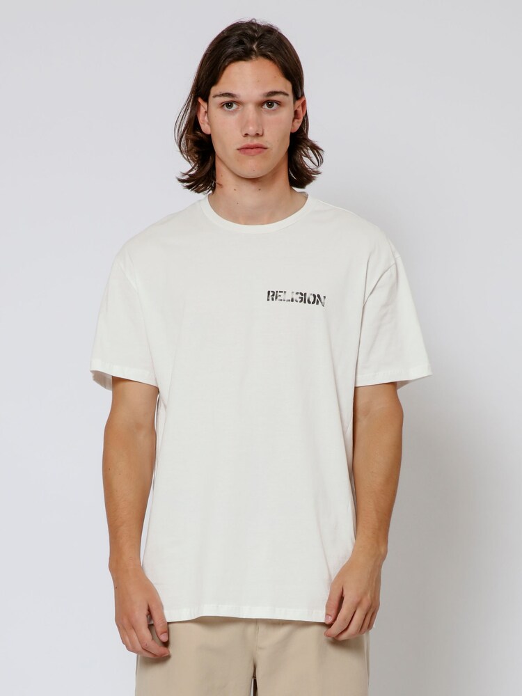 Religion White Skull Stencil 100% Cotton T-Shirt - Image 1 of 4