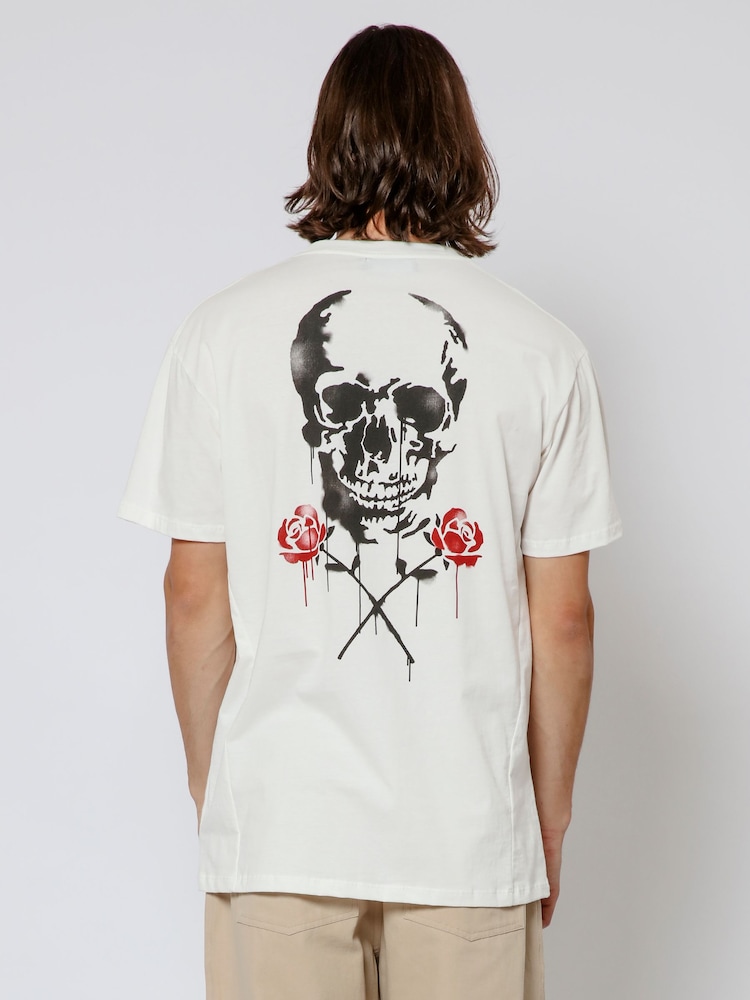 Religion White Skull Stencil 100% Cotton T-Shirt - Image 2 of 4
