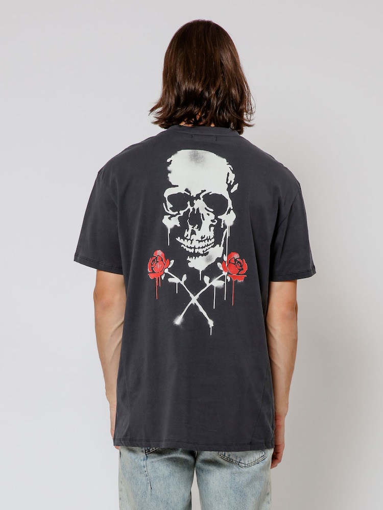 Religion Black Skull Stencil 100% Cotton T-Shirt - Image 2 of 4