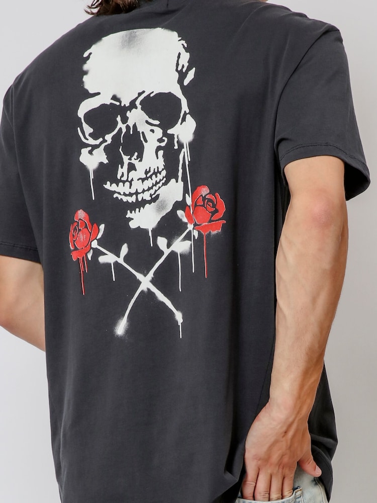 Religion Black Skull Stencil 100% Cotton T-Shirt - Image 4 of 4