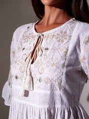 South Beach White Mirror Detail Tie Neck  Dress - Image 3 of 5