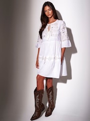 South Beach White Mirror Detail Tie Neck  Dress - Image 5 of 5