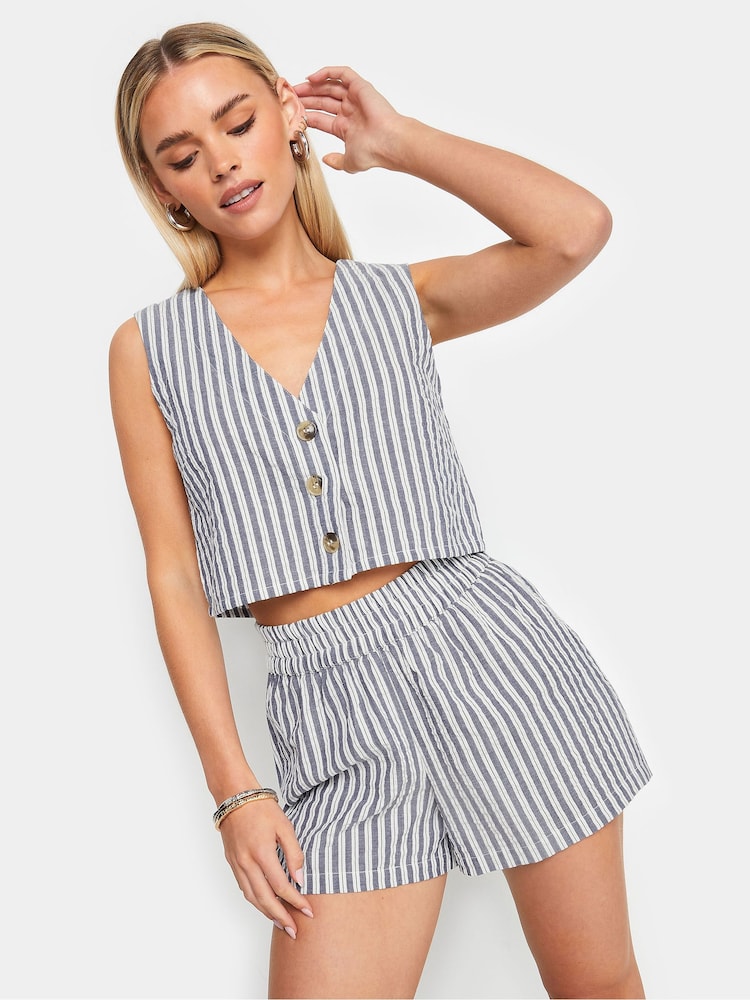 PixieGirl Petite Blue 100% Cotton Stripe Shorts - Image 1 of 5