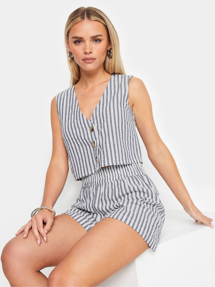 PixieGirl Petite Blue Stripe 100% Cotton Waistcoat - Image 1 of 5