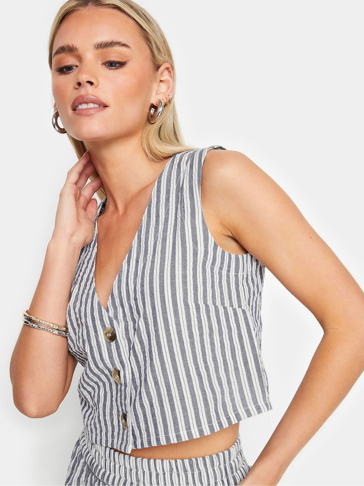 PixieGirl Petite Blue Stripe 100% Cotton Waistcoat - Image 4 of 5