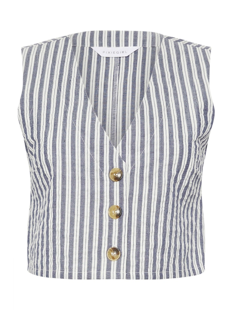 PixieGirl Petite Blue Stripe 100% Cotton Waistcoat - Image 5 of 5