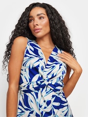 M&Co Blue Petite Tropical Leaf Print Twist Front Top - Image 4 of 5