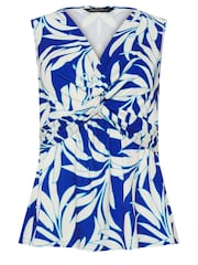 M&Co Blue Petite Tropical Leaf Print Twist Front Top - Image 5 of 5