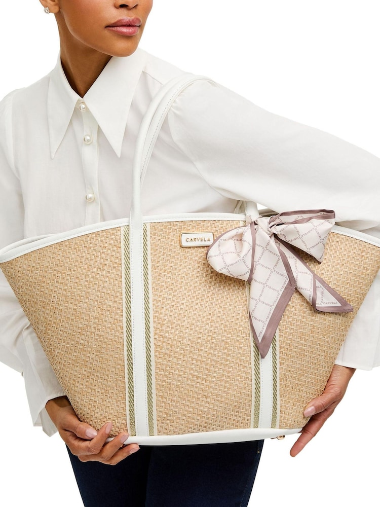Carvela Nude Straw Scarf Basket Bag - Image 5 of 5