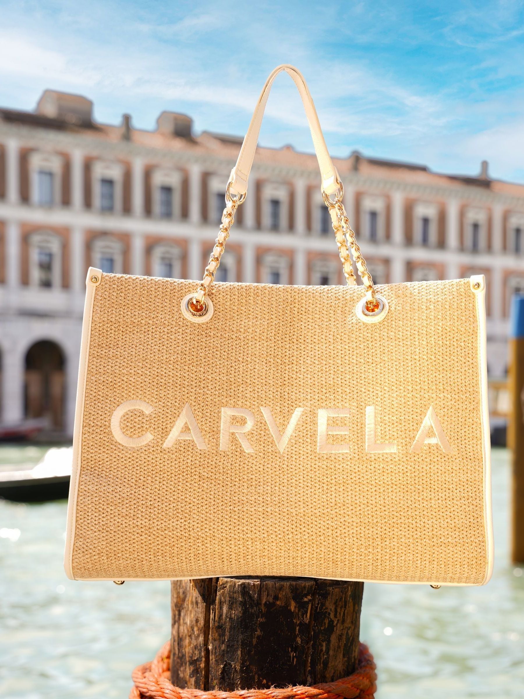 Buy Carvela Cream Raffia Chain Tote Bag from Next Luxembourg