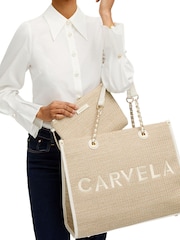 Creme - Carvela Cream Raffia Kettentasche aus Raffia - Bild 2 von 6