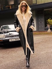 Friends Like These Black Longline Bonded Aviator Coat - Image 4 of 4