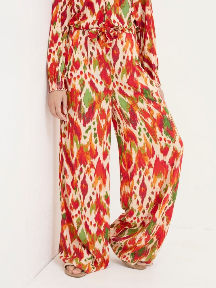 FatFace Ines Orange Paradise Ikat Wide Leg Trousers - Image 1 of 5